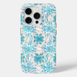 Blauw Tan Winter Mandala Patroon iPhone 15 Pro Case