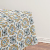 Blauw, tan, wit en bruin cirkels vierkant patroon tafelkleed (Voorbeeld)