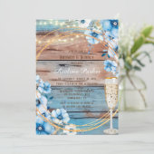 Blauw Tan Wood Lights Bloemen Brunch & Bubbly Kaart (Staand voorkant)