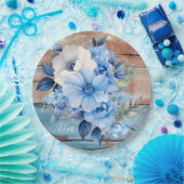 Blauw Tan Wood Lights Bloemenbruiloft Papieren Bordje (Feest)