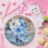 Blauw Tan Wood Lights Bloemenbruiloft Papieren Bordje (Feest)