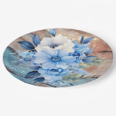 Blauw Tan Wood Lights Bloemenbruiloft Papieren Bordje (Gekanteld)