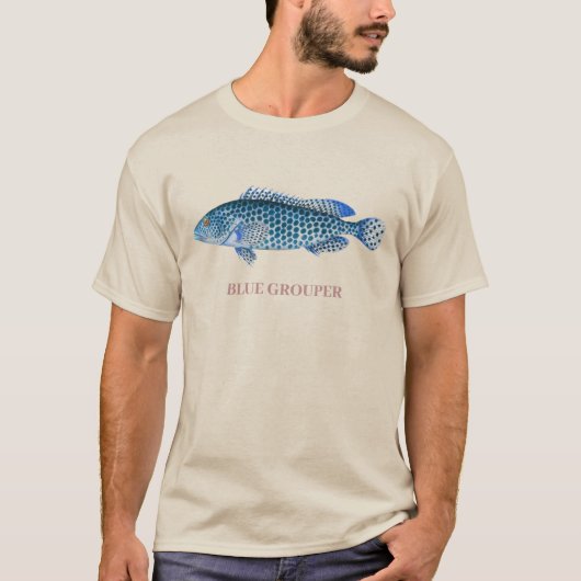 Blauw tandbaars Fish Illustratie T-shirt (Voorkant)
