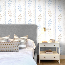Blauw Tane Taupe Elegant Modern Blad Bloem Behang
