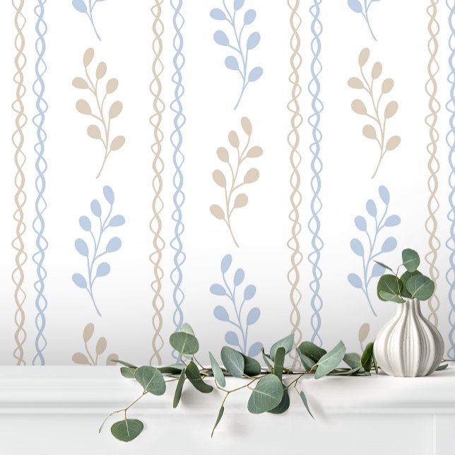 Blauw Tane Taupe Elegant Modern Blad Bloem Behang (Creator heeft geüpload)