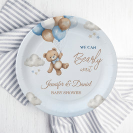 Blauw Tane Teddydbeer Ballonnen Baby Shower Papieren Bordje