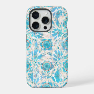Blauw Tane Winter Mandala Patroon iPhone 15 Pro Case