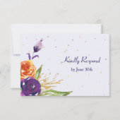 Blauw Tangerine Bloemen Bruiloft RSVP (Voorkant)