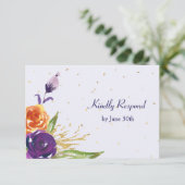 Blauw Tangerine Bloemen Bruiloft RSVP (Staand voorkant)