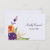 Blauw Tangerine Bloemen Bruiloft RSVP (Voorkant / Achterkant)