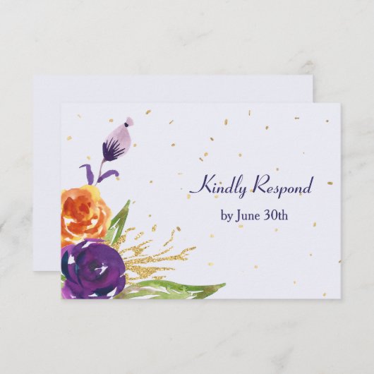 Blauw Tangerine Bloemen Bruiloft RSVP (Voorkant / Achterkant)