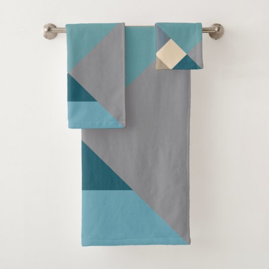 Blauw tangram patroon bad handdoek (Insitu)