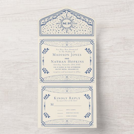 Blauw  Tarot Kaart Gotische bruiloft Uitnodigen (Binnen)