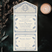 Blauw  Tarot Kaart Gotische bruiloft Uitnodigen