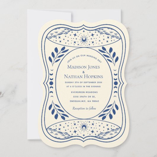 Blauw  Tarot Kaart Gotische bruiloft uitnodiging (Voorkant)