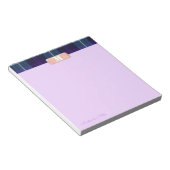 Blauw Tartan Aangepast Script Monogram Bright Lila Notitieblok (Schuin)