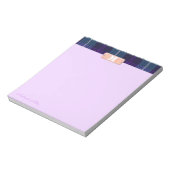 Blauw Tartan Aangepast Script Monogram Bright Lila Notitieblok (Linkerzijde)