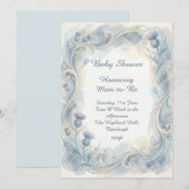 Blauw tartan distel babyshower uitnodiging (Voorkant / Achterkant)