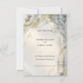 Blauw Tartan Distel Save the Date Kaart