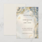 Blauw Tartan Distel Save the Date Kaart (Voorkant / Achterkant)