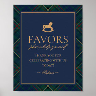 Blauw tartan geruite schommelpaard favorieten bord poster