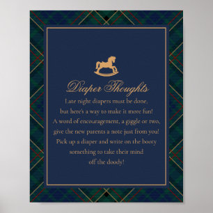 Blauw tartan geruite schommelpaard luiers Gedanken Poster