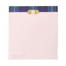 Blauw Tartan Gouden Aangepast Schrift Monogram Abr Notitieblok