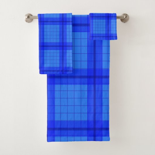 Blauw tartan ontwerp bad handdoek (Insitu)
