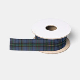 Blauw tartan ruitpatroon satijnen lint