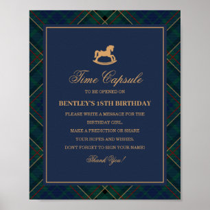 Blauw Tartan Schommelend Paard Tijdscapsule Poster