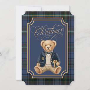 Blauw Tartan Schotland   Kerst Teddybeer Feestdagenkaart