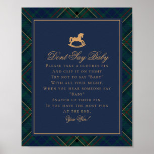 Blauw Tartan Schotland Schommelend Paard Zeg Niet Poster