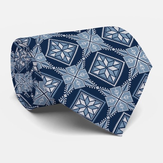 Blauw Tatreez Henna Thobe Patroon Stropdas (Opgerold)