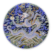 blauw  tattoo Embroidery dragon Keramische Knop (Voorkant)