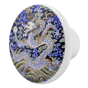 blauw tattoo Embroidery dragon Keramische Knop