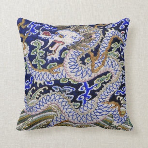 blauw  tattoo Embroidery dragon Kussen