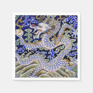 blauw  tattoo Embroidery dragon Servet