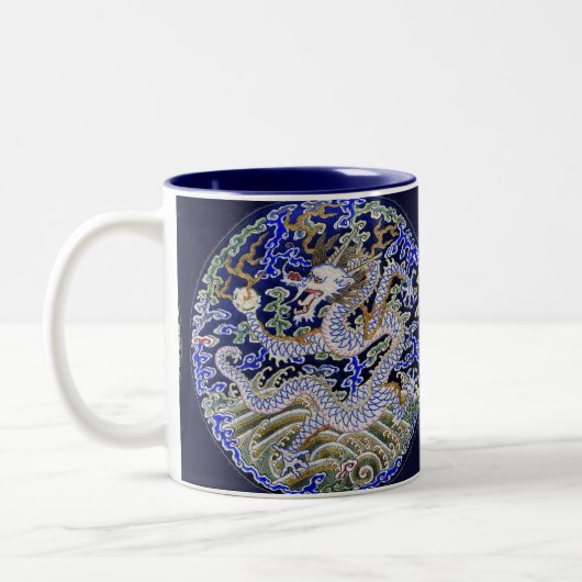 blauw  tattoo Embroidery dragon Tweekleurige Koffiemok (Links)