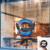 Blauw Tattoo winkelen aan voorzijde Raamsticker (Cafe Raam)