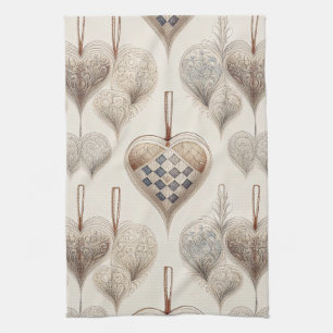 Blauw Taupe Filigraan Kersthart Vintage Theedoek