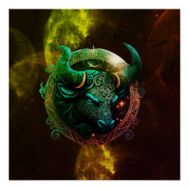 Blauw taurus zodiac-teken op kosmische kleuren ste perfect poster