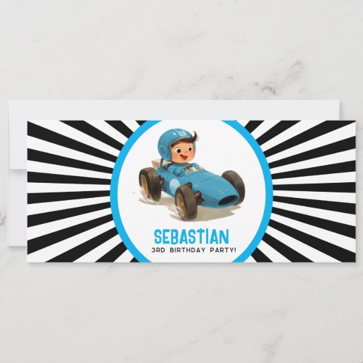 Blauw Te Snel Racing Car Ticket Verjaardag Kaart (Achterkant)
