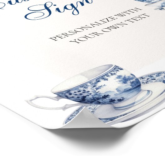 Blauw Teacups Aangepast tekstteken Poster (Hoek)