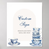 Blauw Teacups Aangepast tekstteken Poster (Voorkant)
