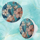 Blauw Teal Crème Koper Bloemmotief Keramische Knop
