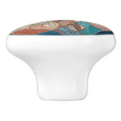 Blauw Teal Crème Koper Bloemmotief Keramische Knop (Zijkant)