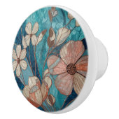 Blauw Teal Crème Koper Bloemmotief Keramische Knop (Rechts)