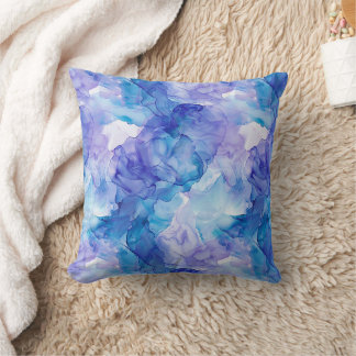 Blauw Teal en Lavendel Alcohol Ink Marmer Kussen