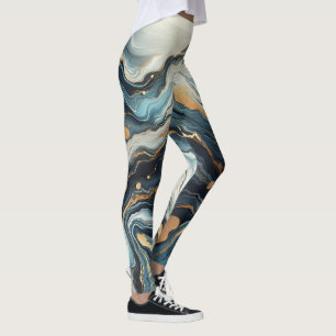 Blauw Teal Goud Agaat Moderne Glam Elegante Trouw Leggings