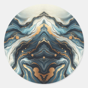 Blauw Teal Goud Agat Moderne Glam Elegante Trouwri Ronde Sticker